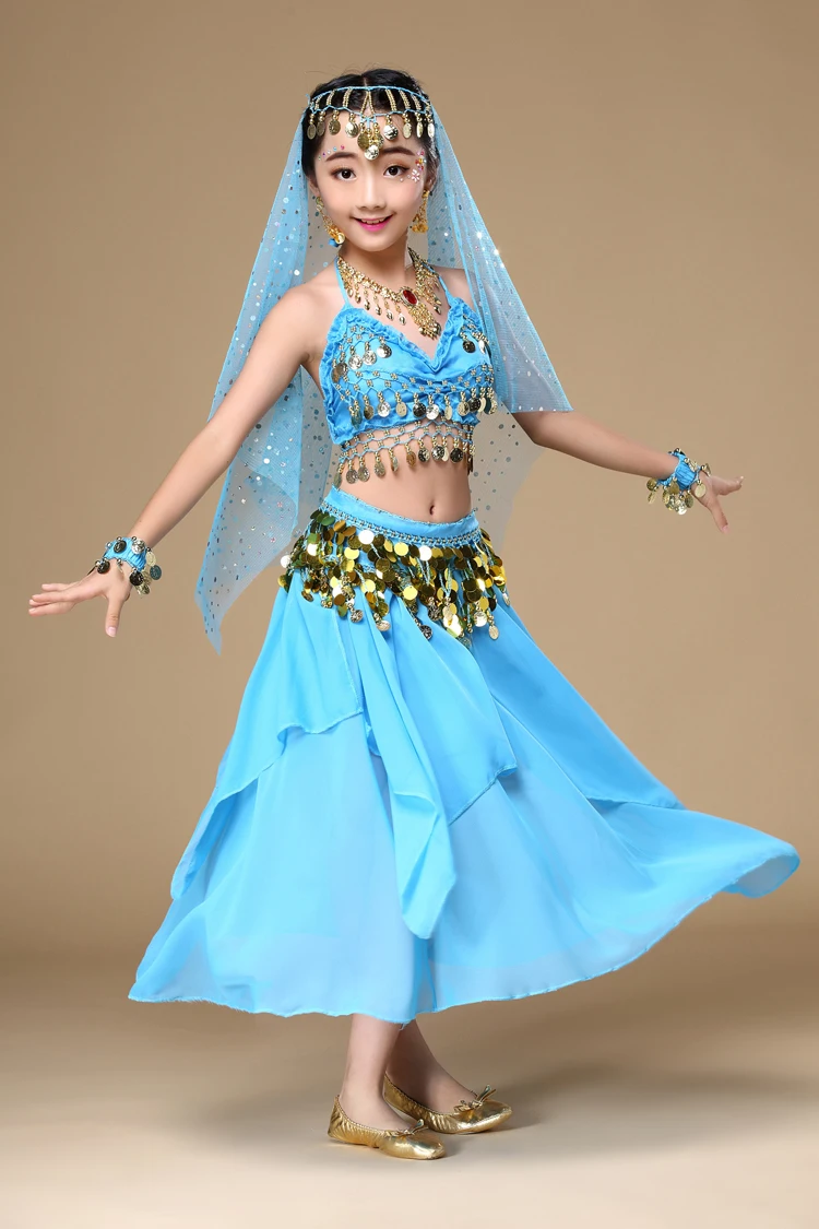 5 colors 4-5-6pcs girls Belly Dance Costume kids Indian Dancing Performance red/rose/yellow/purple/sky blue Clothing Stage skirt |