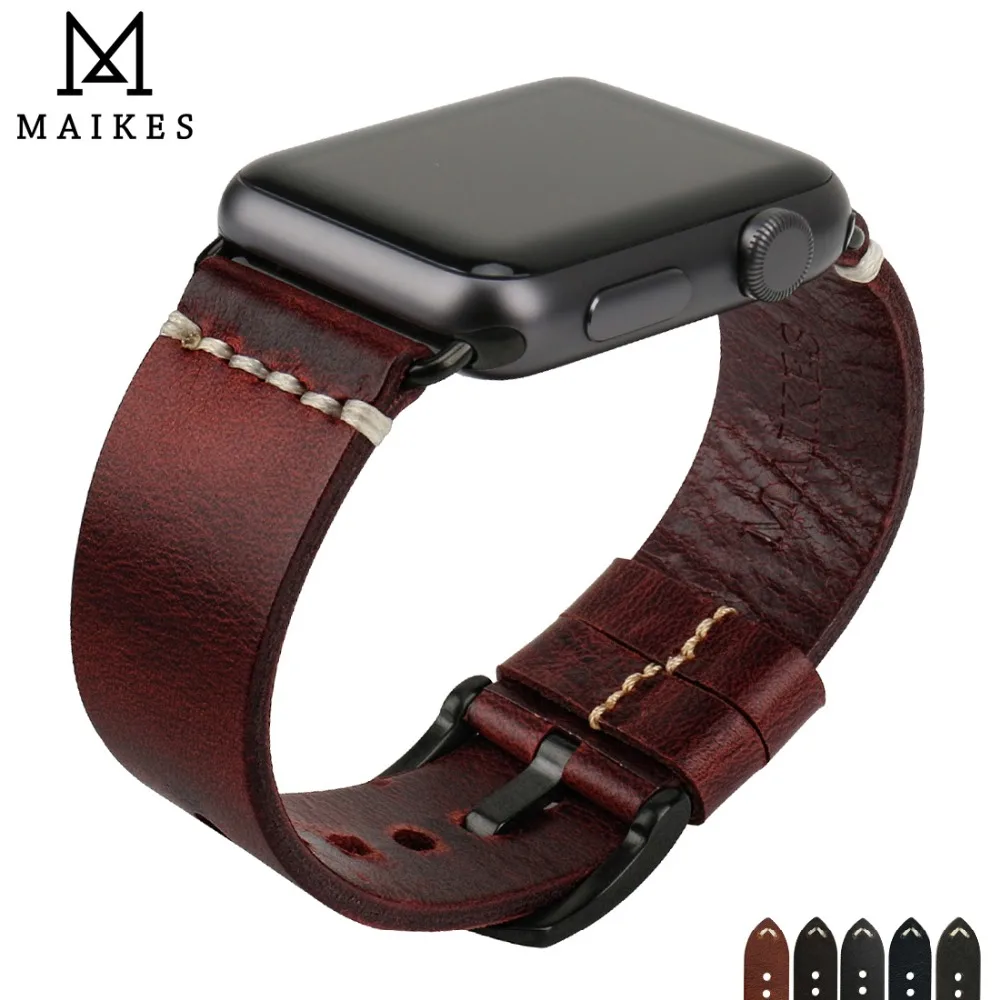 MAIKES наручных часов iWatch, 44 мм 40 мм кожаный ремешок для наручных часов, ремешок для Apple Watch, 42 мм, 38 мм, версия серии 4/3/2/1 Часы Аксессуары Часы Браслет