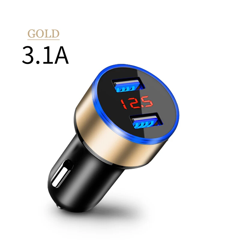 OUDNEAS 2 зарядных порта USB для автомобиля Зарядное устройство цифровой светодиодный Дисплей 5V 3.1A устройства для быстрой зарядки из алюминиевого сплава Напряжение мониторинга для iPhone для samsung