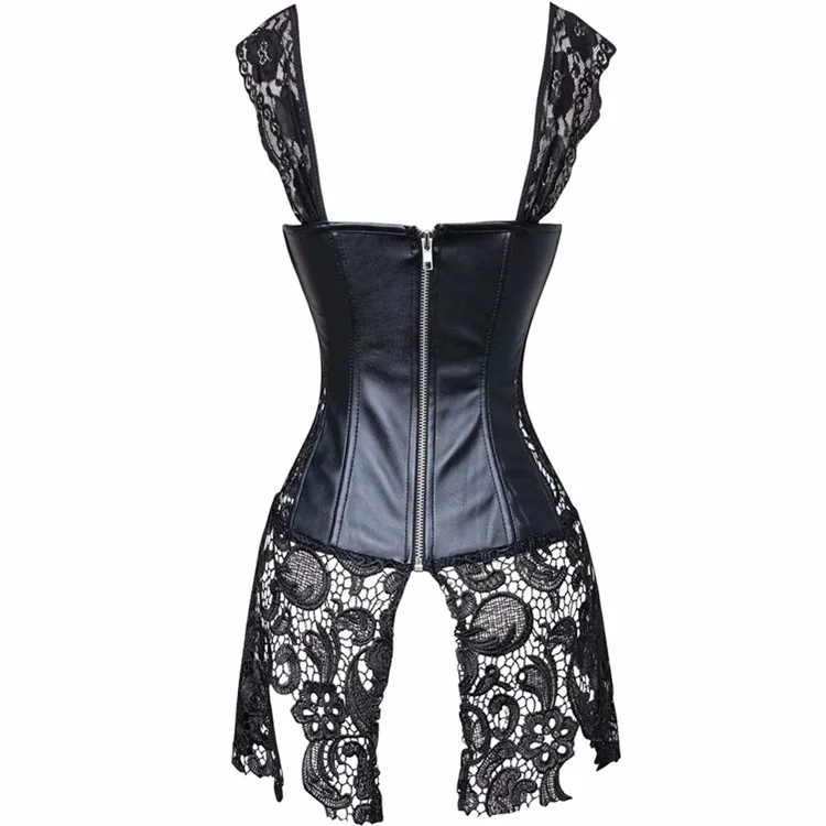 S-6XL, сексуальное женское белье, черное, искусственная кожа и кружево, бурлеск, стимпанк, корсет, платье, талия, готическое, бюстье, корпет