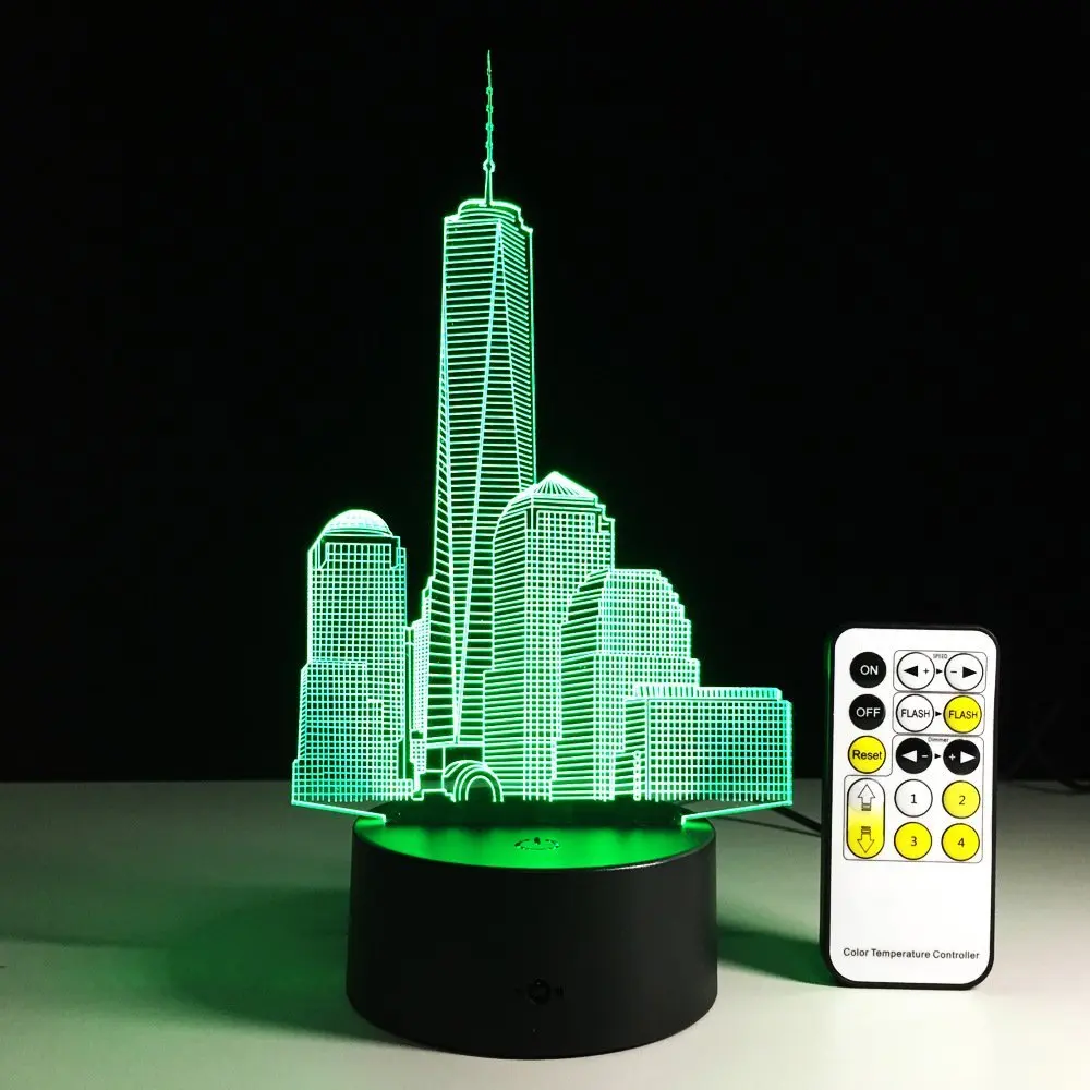 3D городское здание Оптическая иллюзия настольная лампа 7 цветов Изменение СИД