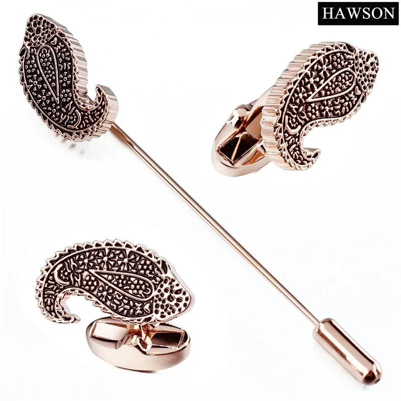 

Paisley Pattern Cufflinks Long Brooch Pin Rose Gold Mens French Shirt for Party Ceremony Accessory