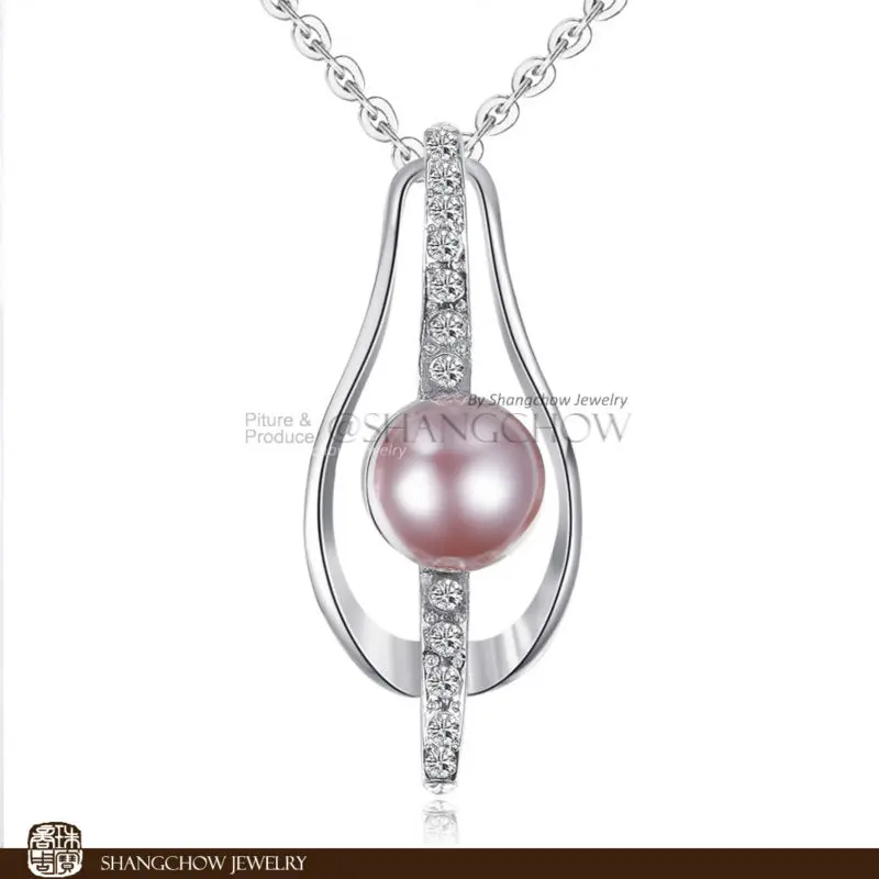 

New Stunning Fashion Jewelry Purple Pearl 925 Sterling Silver Filled White Gold Lady Pendant P0381