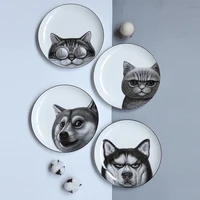 8inch funny 3d dog cat printed dinner plate home decoration bone china steak cake dishes fruit ceramic kitchen plates container