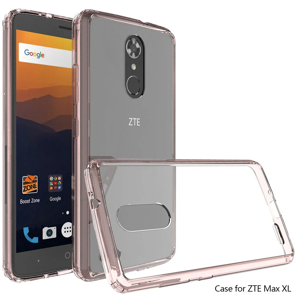 Ударопрочный тонкий жесткий акриловый чехол из ТПУ с рамкой для ZTE Max XL прозрачный