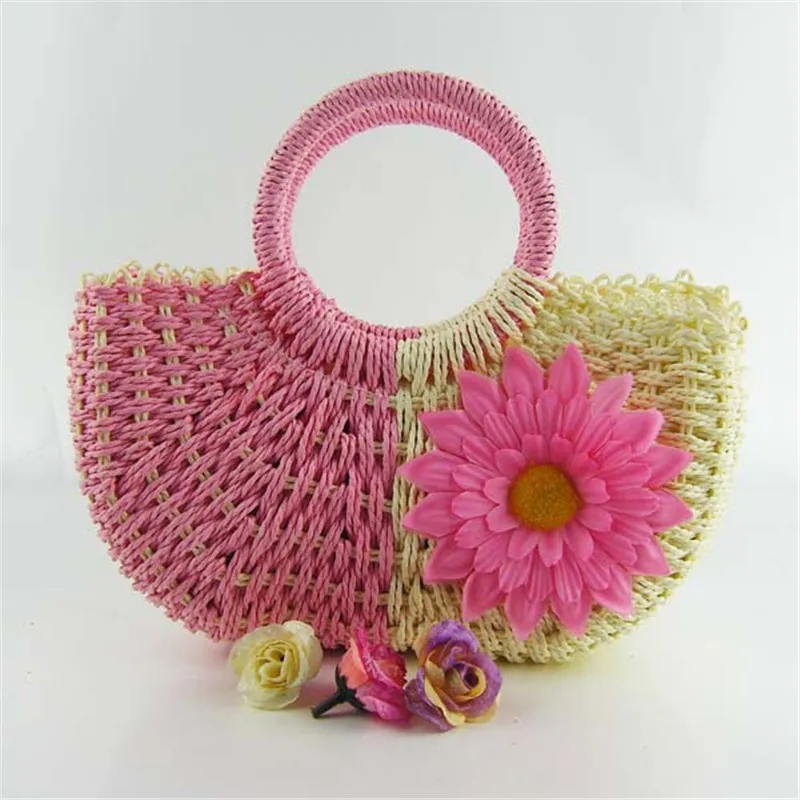 Bargin price womens summer countryside beach cute floral yellow red green pink orange zipper mini straw bag females handbags | Багаж и