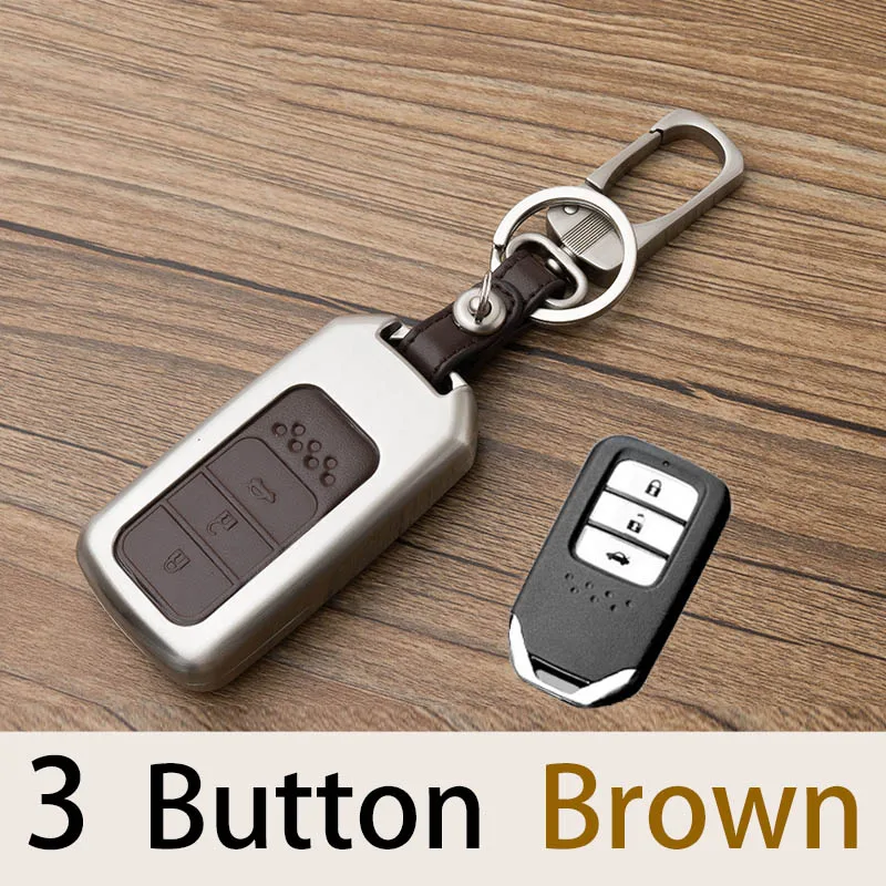 3 Button Brown Цинковый сплав автомобильный чехол для брелка с ключом Защита кожи для Honda Accord Civic CRV CR-V Pilot Vezel XRV CRIDER Crosstour - Название цвета: 3 Button Brown