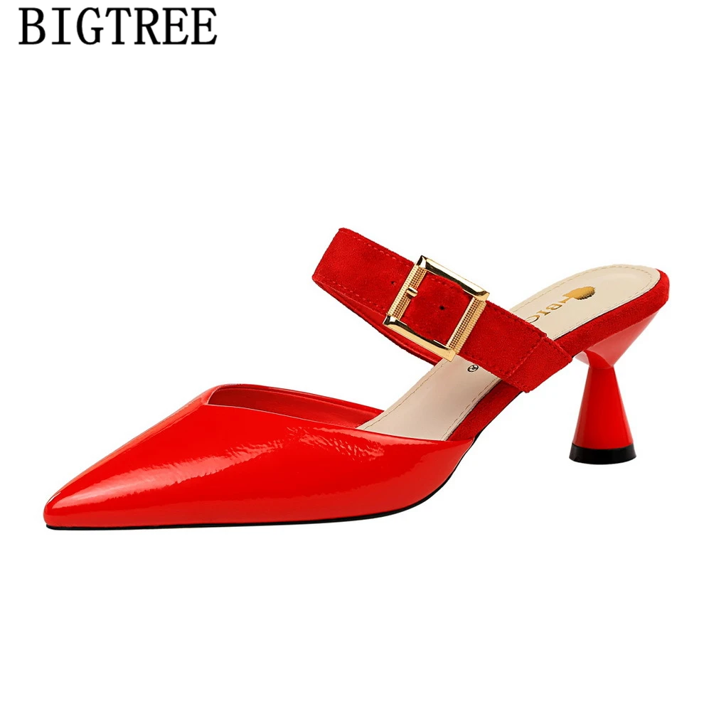 Женские туфли на высоком каблуке Bigtree красные лодочки без задника элегантная