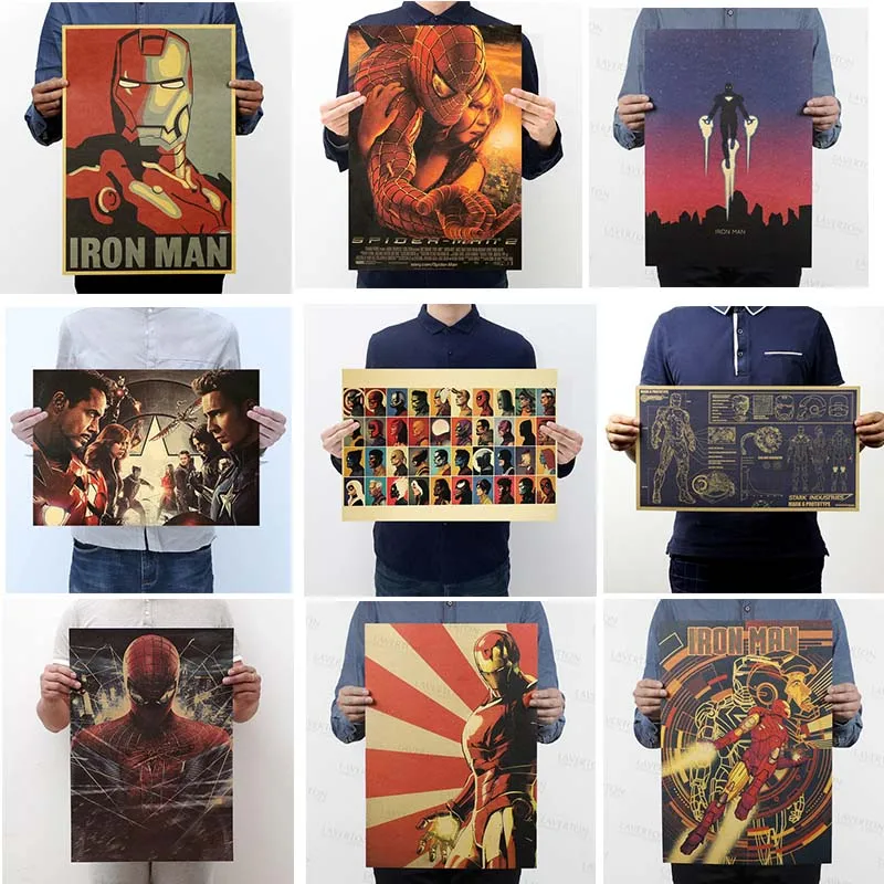 1PC Random Фигурки героев Marvel, игрушки, Железный человек, Капитан Америка, Мстители, винтажная крафт-бумага, домашний декор, художественные принты в стиле ретро, игрушечные фигурки для мальчиков - Цвет: 1PC Random