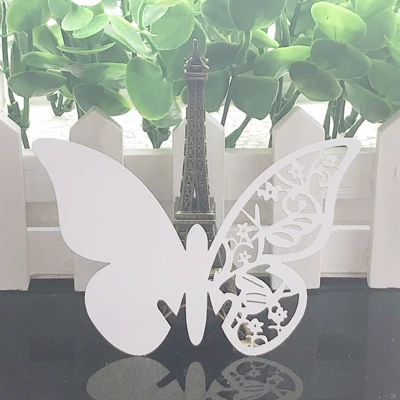 CC0021 50pcs White Butterfly Heart Laser Cut Table Mark Wine Glass Name Place Cards Baby Shower Wedding Birthday Party DIY Decorations - Цвет: CC0021