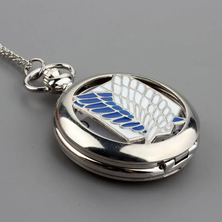 

Silver Wing Hollw Quartz Pocket Watch Necklace Pendant Men Women Chain Gift P272