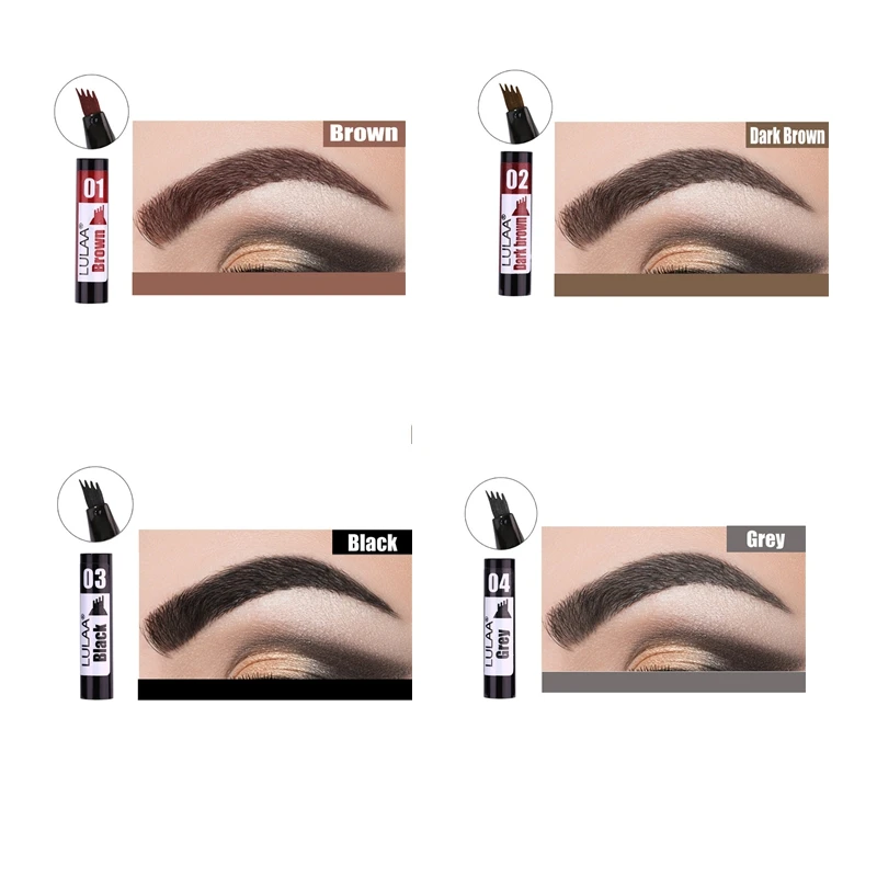 4 PCS Manooby стойкий супер тонкий карандаш для бровей, жидкая ручка для бровей, водостойкая ручка энхансера с четырьмя зубцами для бровей, макияж - Цвет: 4 PCS