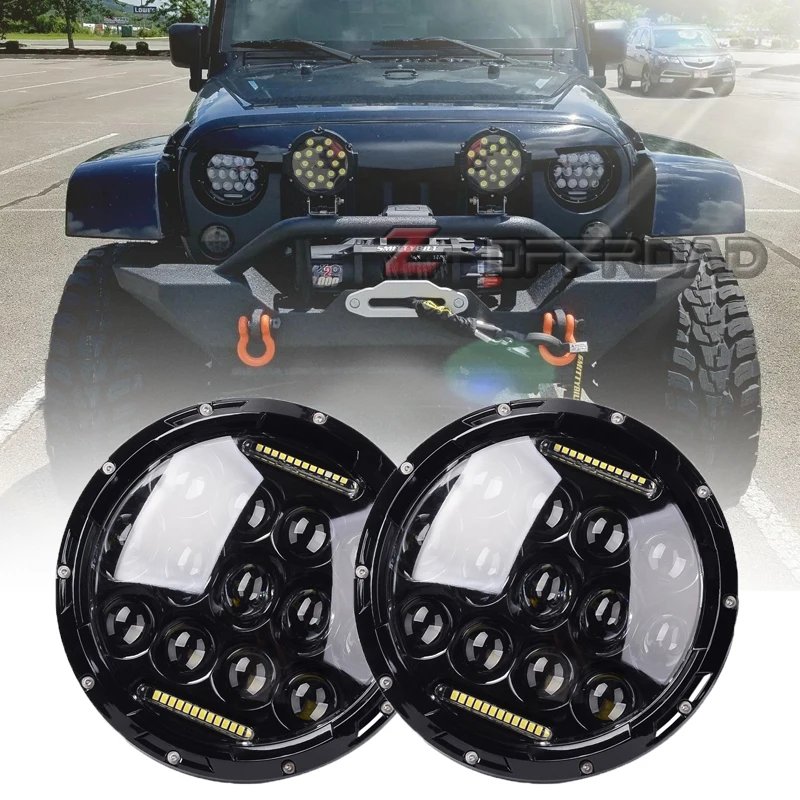 Для Hummer H1 фары " вилка со светодиодами и играй фар комплект замены с освещение DRL проекции для Jeep Wrangler TJ