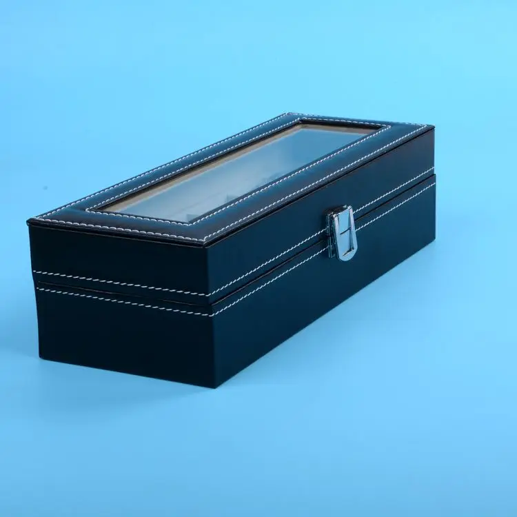 

Fashionable jewelry watches storage box organizer with 6 grids and clear glass window