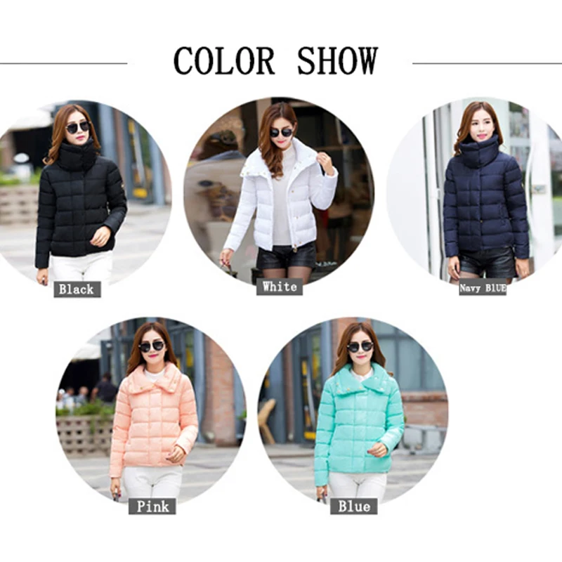 Новинка модные женские зимние пальто короткая куртка с воротником-стойкой и