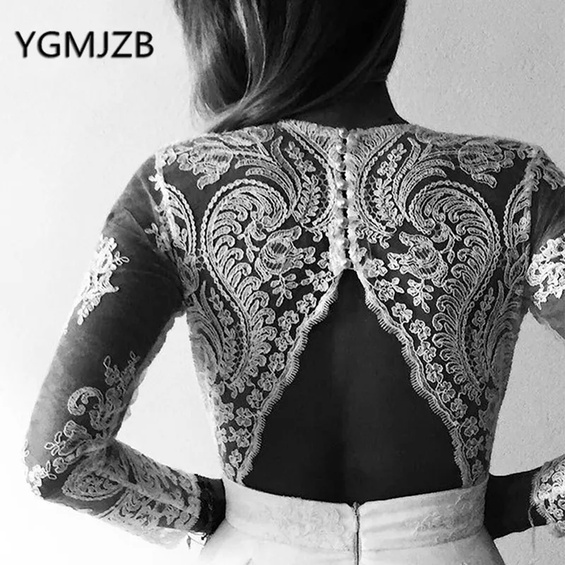Женское пляжное платье с длинным рукавом Boho кружевное глубоким v-образным