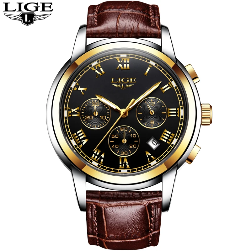 LIGE мужские часы лучший бренд роскошные кожаные повседневные кварцевые военные