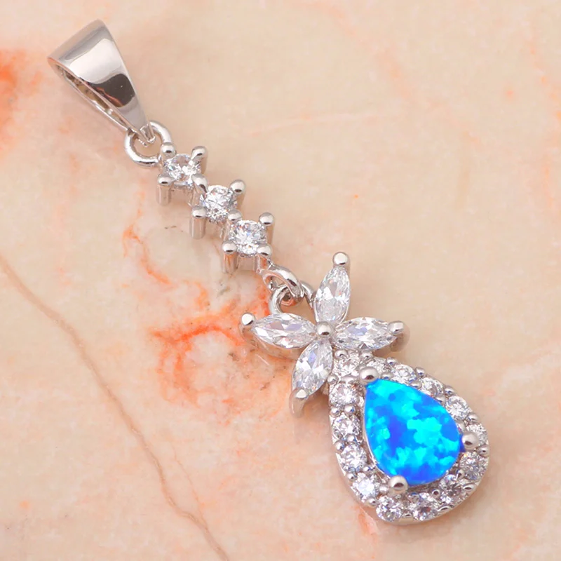Plant style Cheap online High quality Blue Fire Opal Silver Stamped Pendants for women Wedding Party Fashion jewelry OP357 | Украшения и