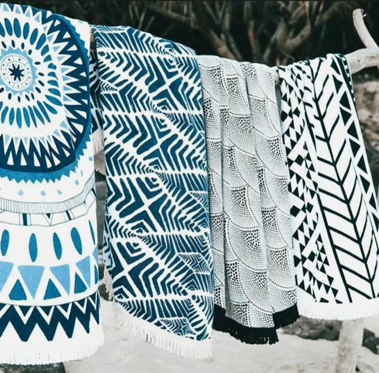 2019 Большое пляжное полотенце из микрофибры с реактивным принтом и кисточкой 150 см