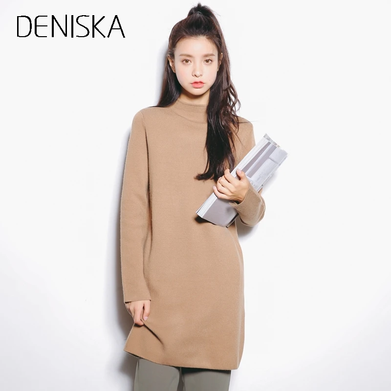 DENISKA Medium Long Sweater Dress Women 2018 Autumn Winter Knit Sweaters And Pullovers Female Tricot Jumper Pull F | Женская одежда