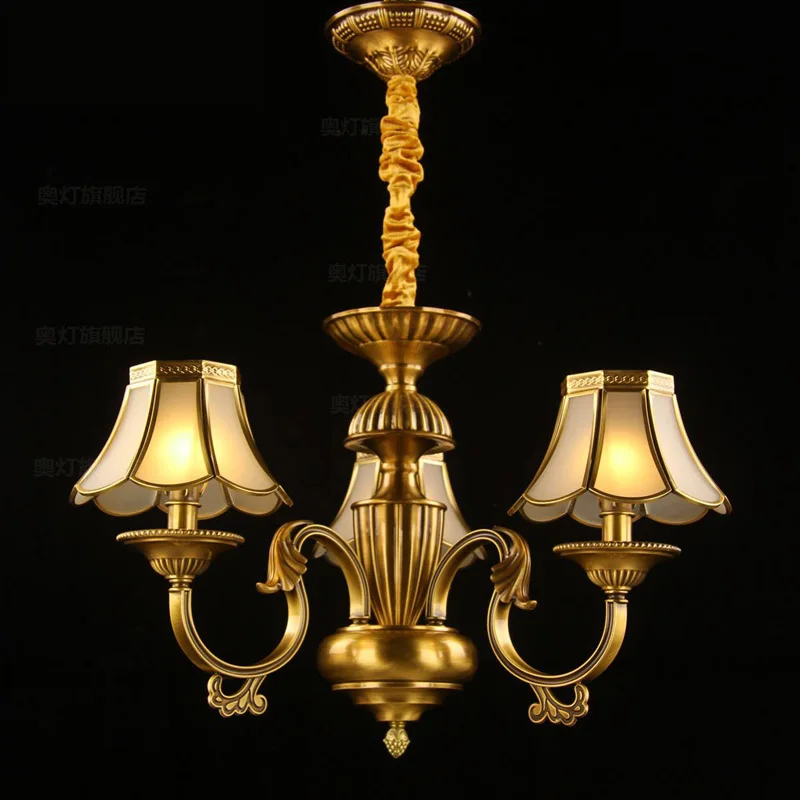 Роскошная медная люстра Европейский медный стеклянный подвесной светильник