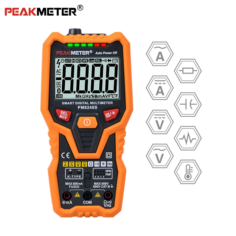 Peakmeter PM8248S умный автоматический профессиональный мультиметр Вольтметр с