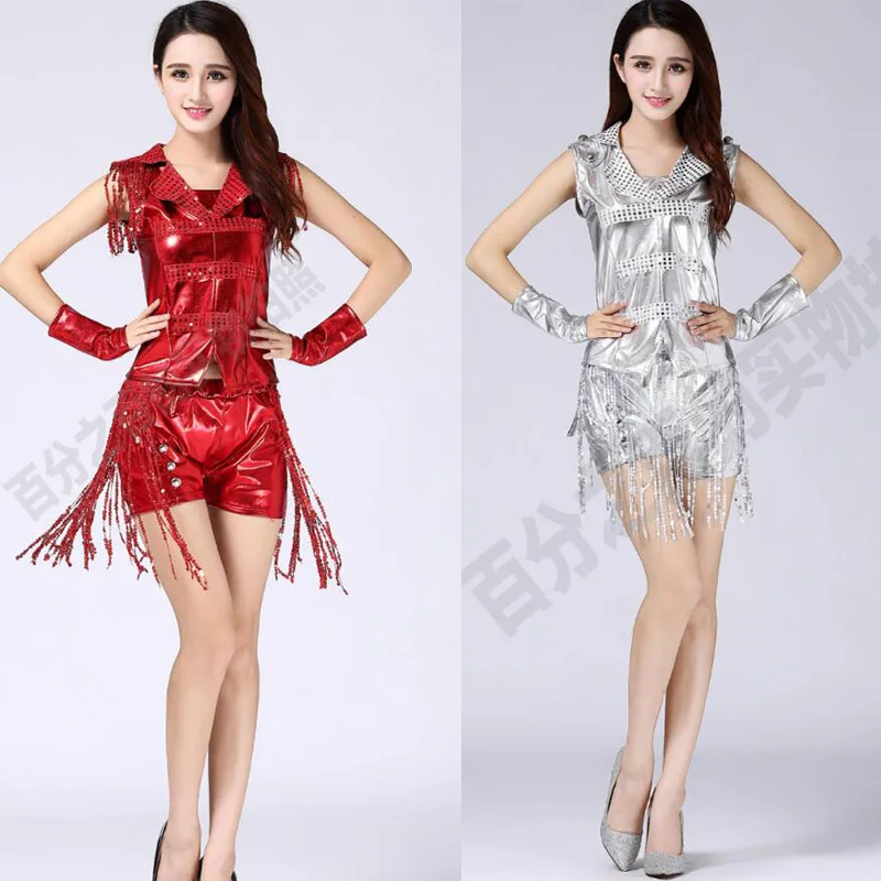 

4 pieces Nightclub DS Woman jazz dance Clothing Adult Girls Sequined dancewear Tops+Pants Hip-hop dancing costumes Outffits