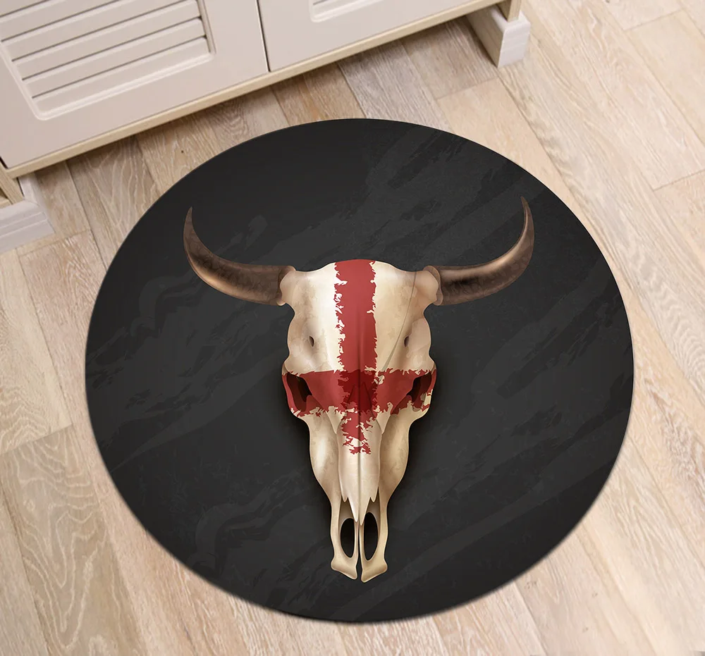 Red Cross Bull Head Horn Black Round Memory Foam Area Rug And Carpet for Kid Home Living Room Bedroom Cushion Bathroom Floor Mat |
