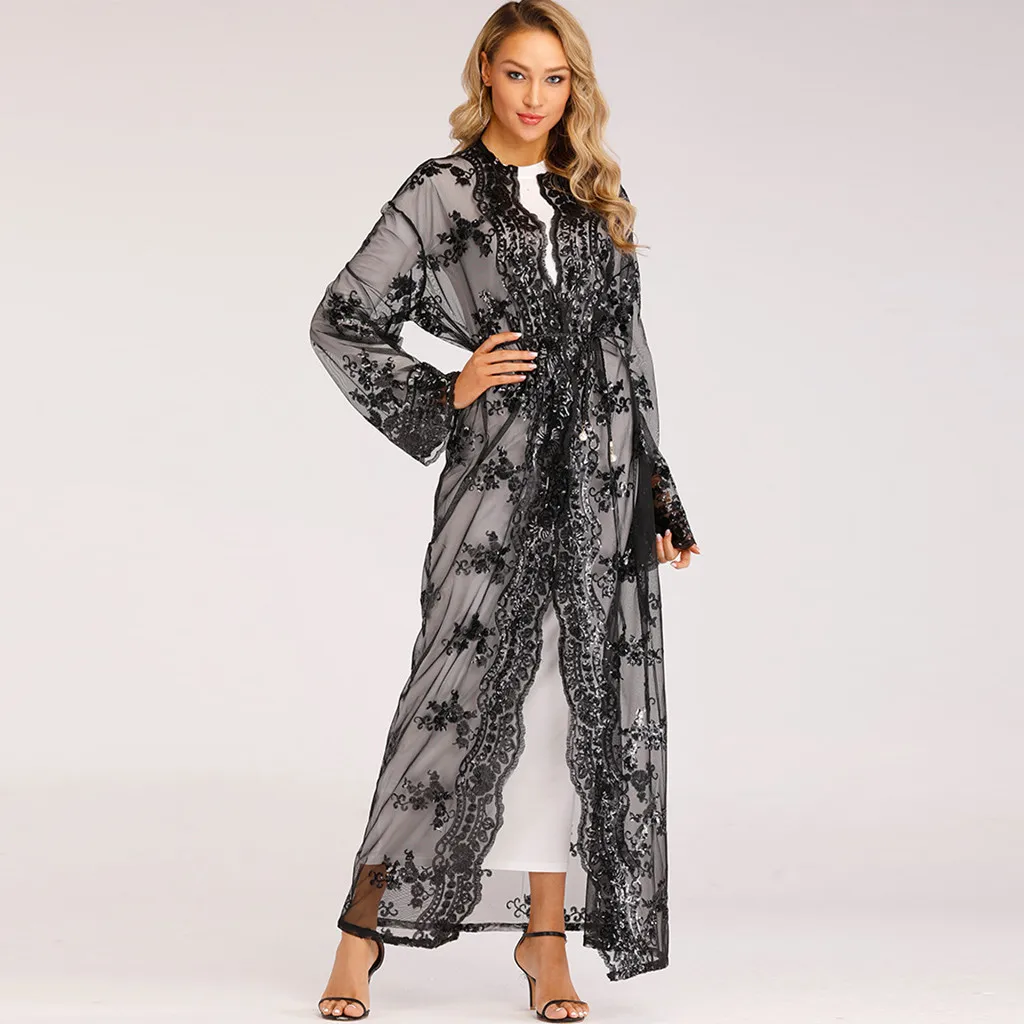 Женское мусульманское платье с пайетками Abaya высокого класса Исламская