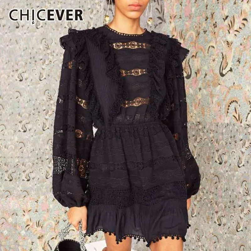 Женское ажурное платье CHICEVER корейское облегающее трапециевидной формы с круглым