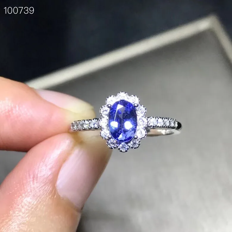 Natural tanzanite ring, fashionable, gem quality, deep color, 925 silver, customizable size number