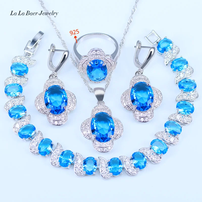 L & B Новое поступление Стиль Небесно Голубой австрийского Хрусталя Белый циркония серебряный Цвет 925 логотип