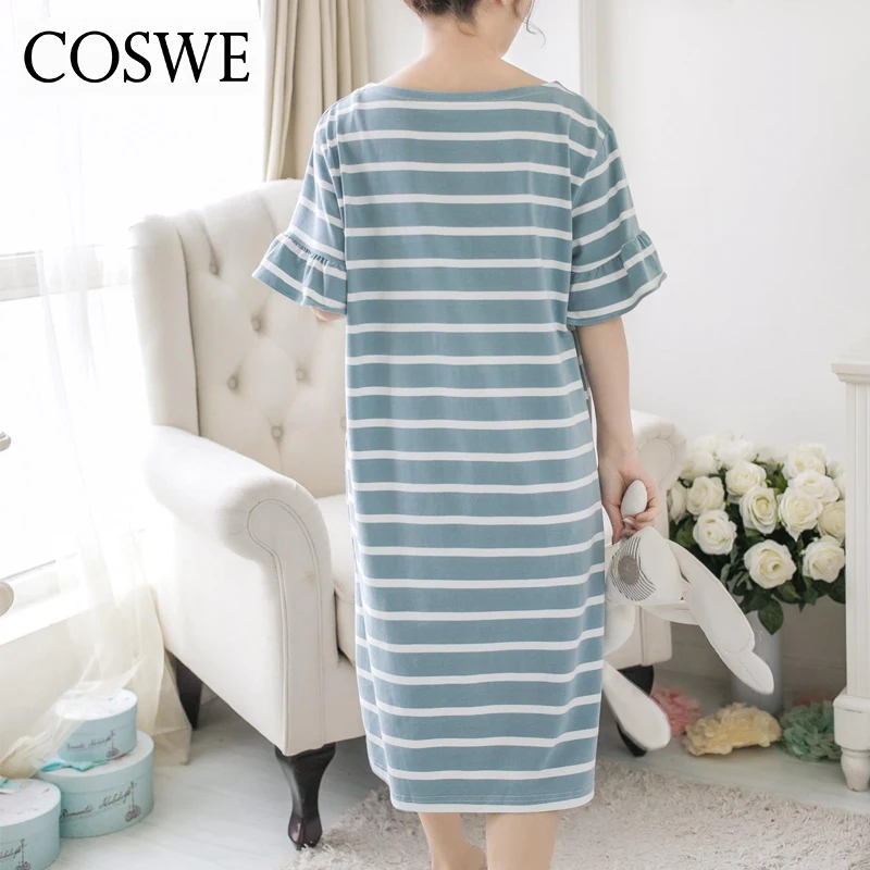 COSWE новый короткий рукав ночное белье для Для женщин трусы летние полосатые