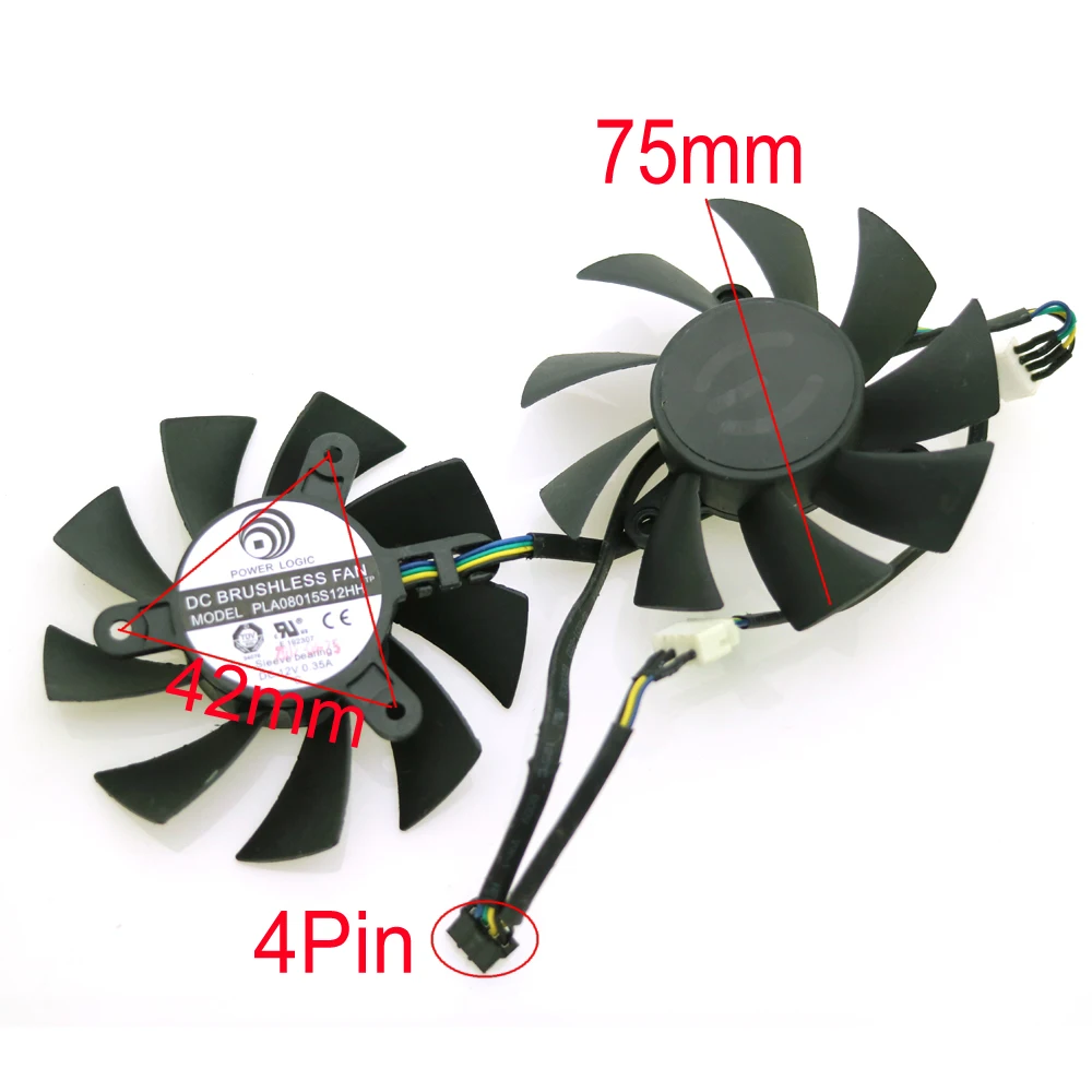 Охлаждающий вентилятор для видеокарты EVGA GTX660ti GTX670 GTX680 4 контакта 12 В 0 35 А 75 мм 42*42*42