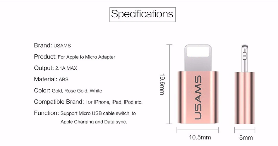 USAMS для iPhone OTG Micro Usb адаптер микро кабель для зарядки и синхронизации данных светильник для iPhone iPad