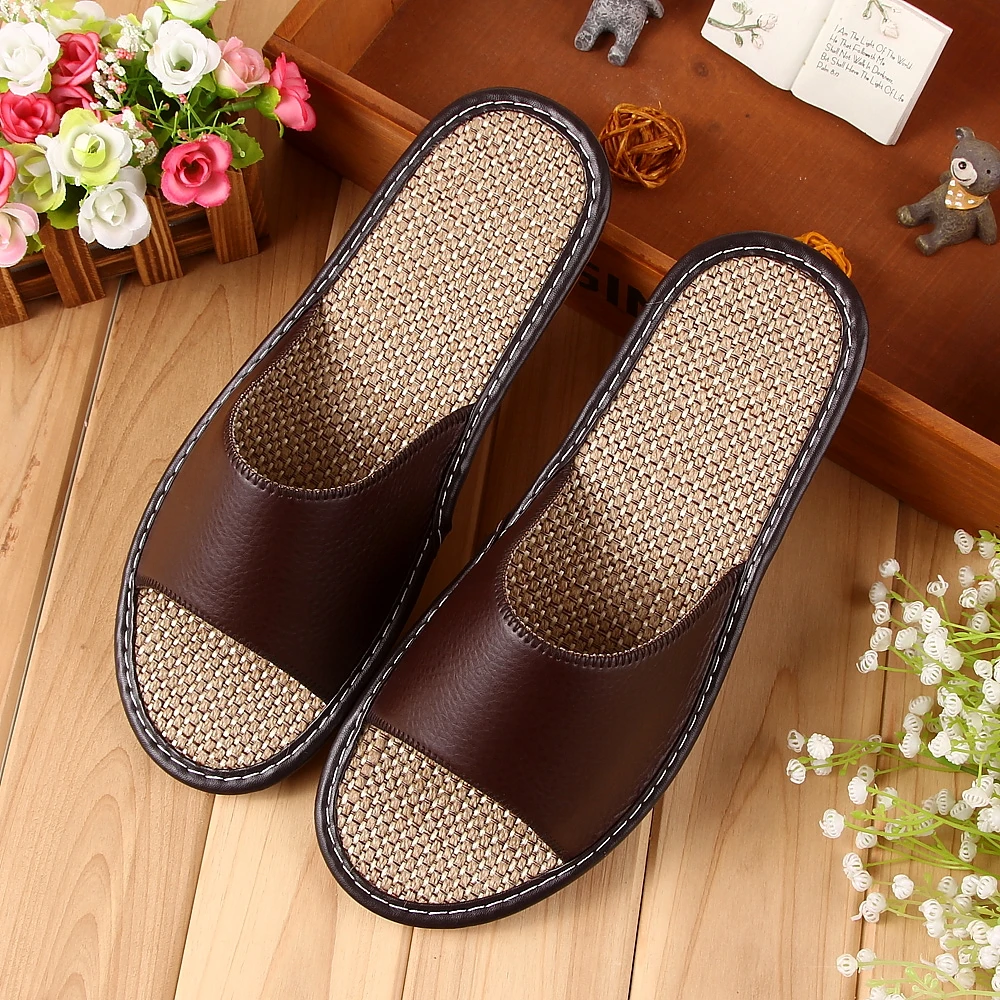 2017 печати льна кожаные тапочки мужчин и женщин домой крытый | Обувь