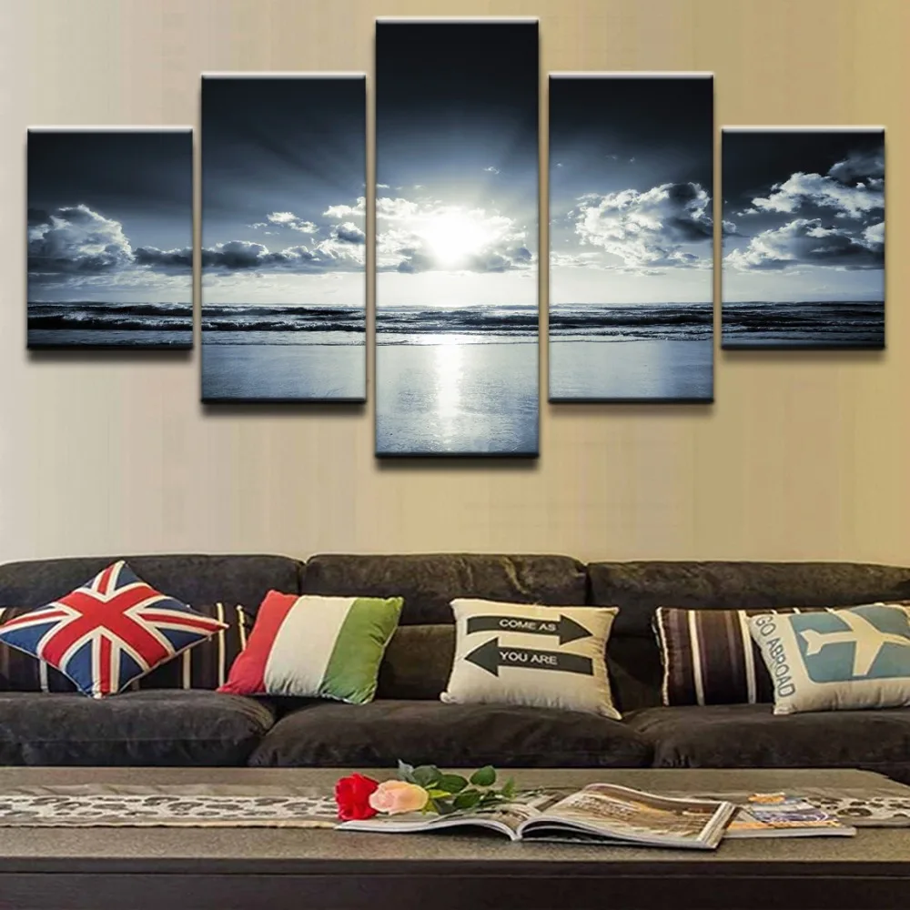 

5 Pieces Canvas Painting Modern Print Horizon Landscape Ocean Senses Shoreline Poster Home Decor Wall Art Picture Decor Artwork