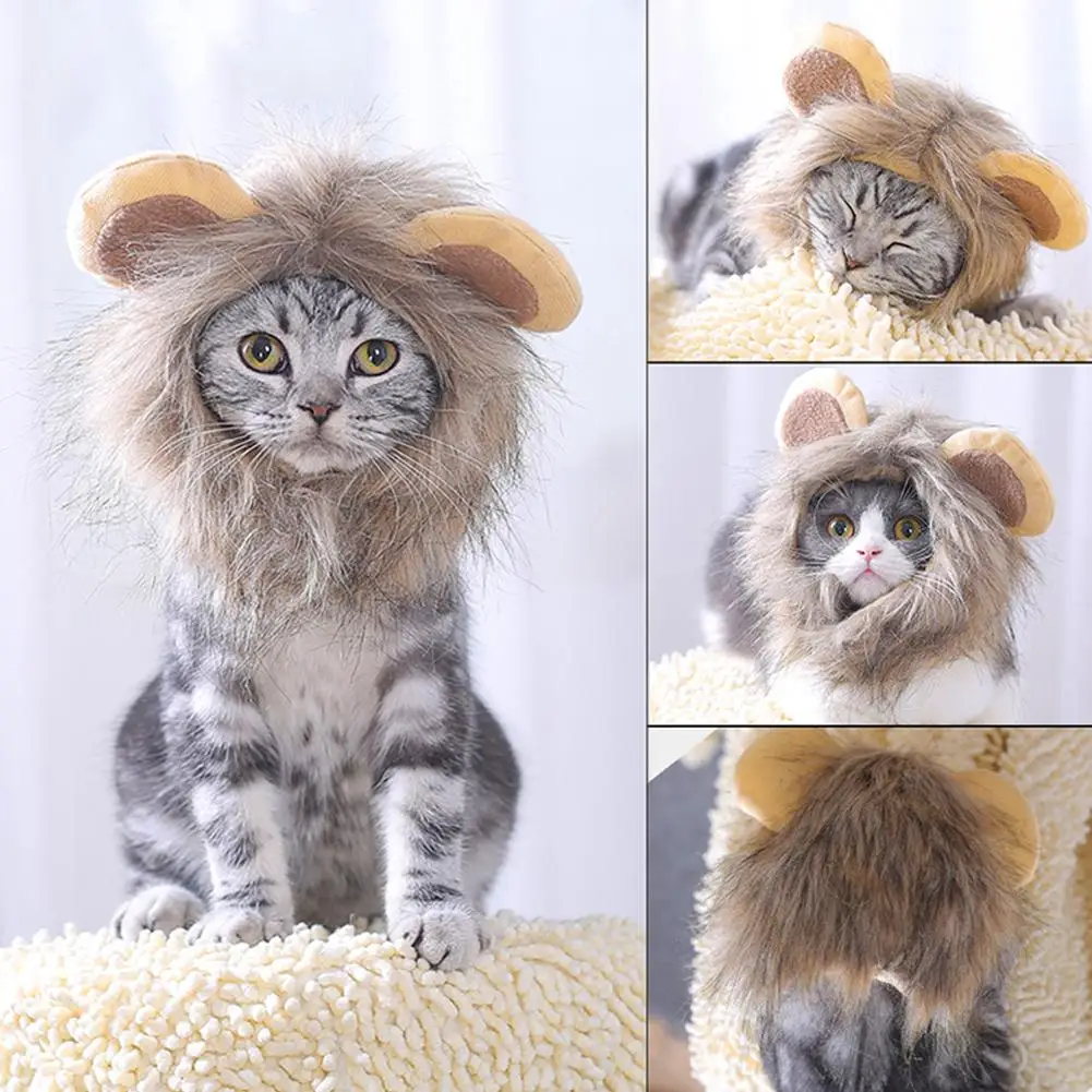 Забавный костюм кошки для домашних животных Косплей льва грива парик шляпа
