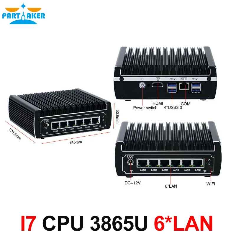 Fanless hardware firewall pfsense mini pc Kaby Lake celeron 3865U 3855U with 6RJ45 LAN firewall router support AES-NI 4USB3.0