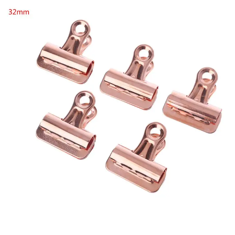 Rose Gold 32 mm 5 шт. металлические зажимы с бульдогом, зажимы для пищевых сумок, зажимы для запечатывания файлов, документов, документов, картин, органайзер для денег, кухонные, офисные, школьные принадлежности - Цвет: Rose Gold 32 mm