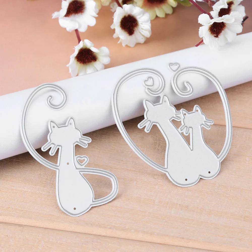 2 шт./компл. Романтический металлический трафарет в виде кошки для рукоделия