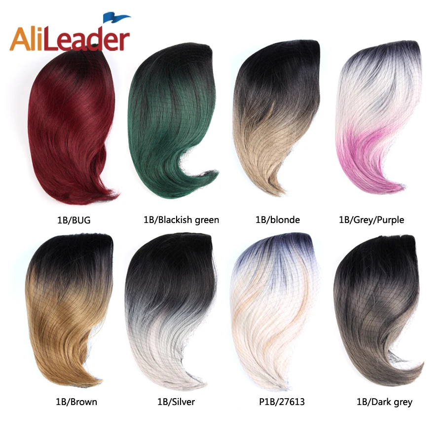 AliLeader Synthetic 14inch Short Bob Wig Green Wig Machine Made Heat Resistant Fiber Silky Straight Hairstyle Ombre Gray Afro