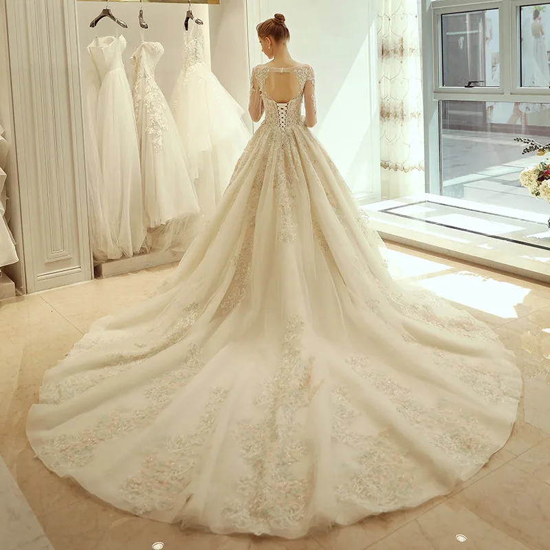 Свадебное платье с длинными рукавами 2019 Свадебные платья глубоким вырезом на