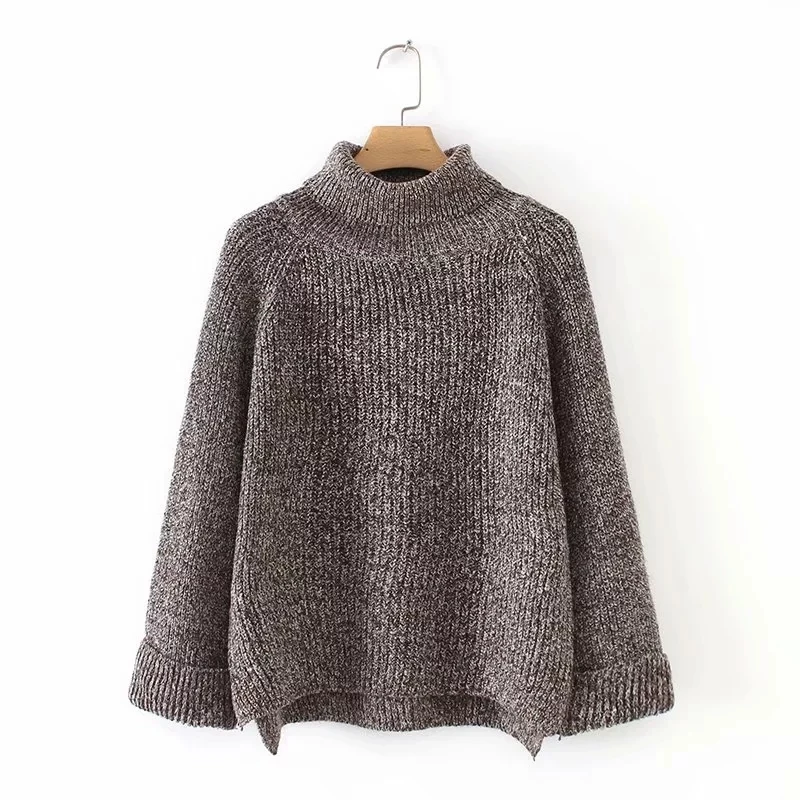 2019 зимний винтажный вязаный свитер с высоким воротом Женский пуловер из шерпы