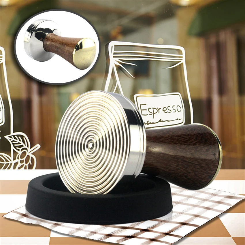 

58.5mm Coffee Tamper Solid wooden Handle Coffee Powder Hammer 304 Stainless Steel Thread Base Barista Coffee Accessories