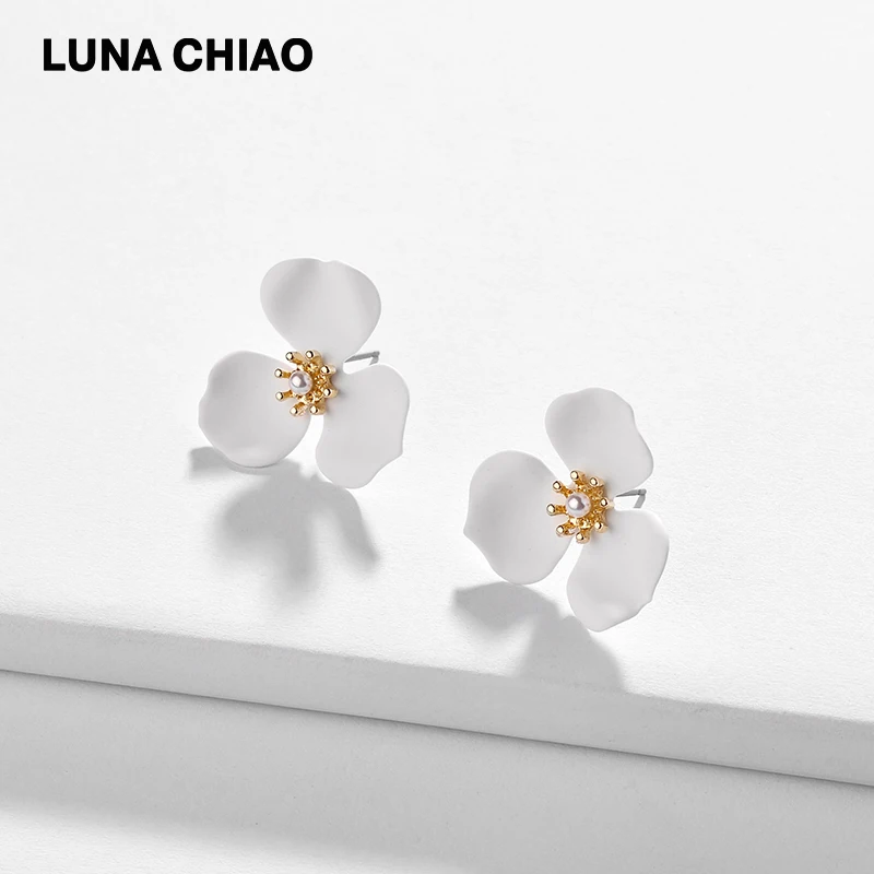 Женские матовые серьги-гвоздики LUNA CHIAO с цветными лепестками цветов 5 резиновым