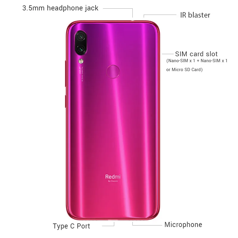 Мобильный телефон Xiaomi Redmi Note 7 с глобальной прошивкой, 4 Гб ОЗУ, 64 Гб ПЗУ, Восьмиядерный процессор Snapdragon 660, 4000 мАч, 6,3 дюйма, 2340x1080, камера 48 Мп+ 13 МП
