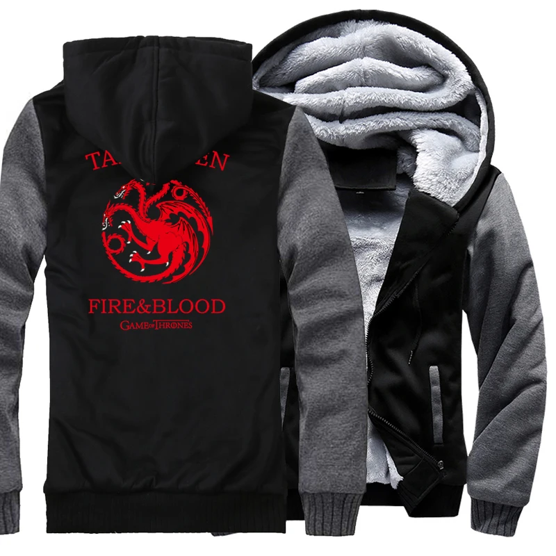 Весенние флисовые толстовки для мужчин утолщенные свитшоты Targaryen Fire &amp Blood