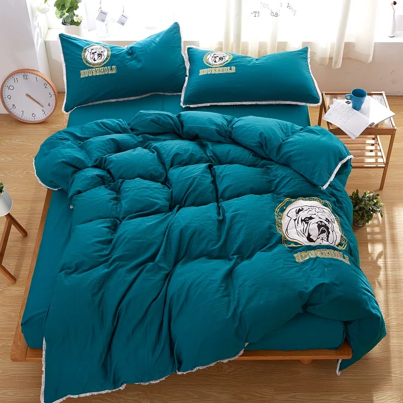 100% хлопок промывают Постельное бельё кисточкой Вышивка постельное белье Набор