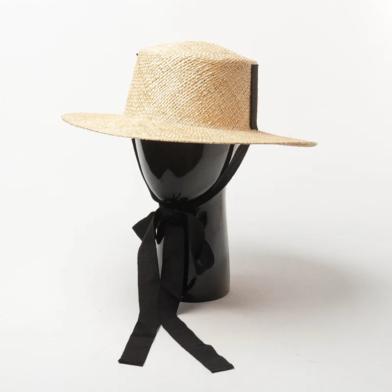 Пляжная соломенная шляпа Boater с галстуками Женская Chapeau Femme летние солнцезащитные